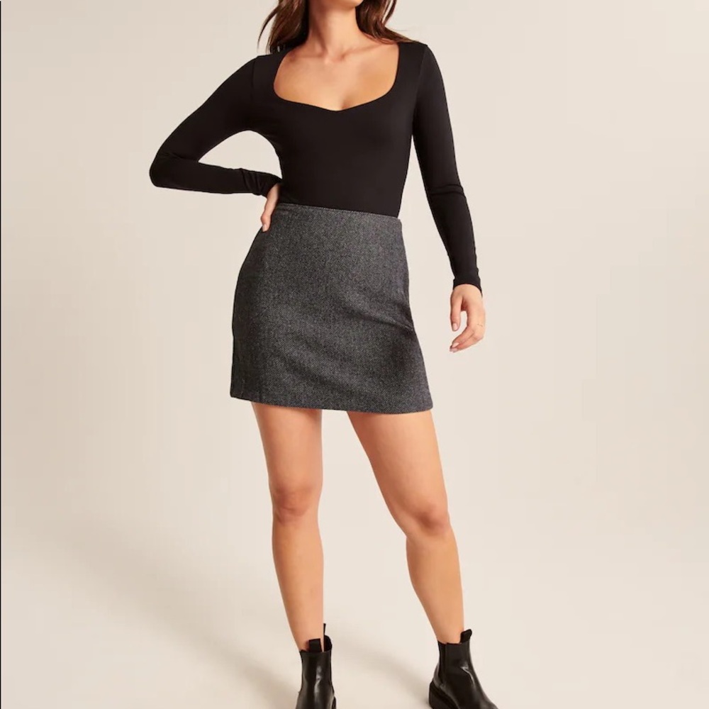 Abercrombie Wool-Blend Mini Skirt Grey Herringbone XS